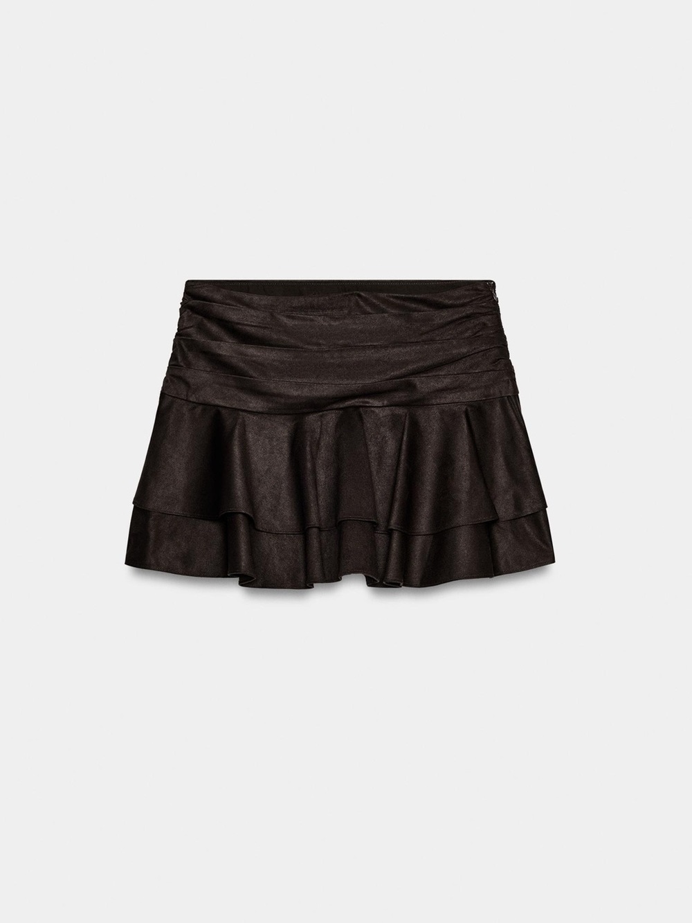Zara Faux Suede Brown Ruffle Mini Skirt, Size XS